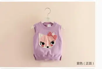 Jesenné a zimné nový produkt detské oblečenie, dievča pletené vesty, malý fox vzor sveter