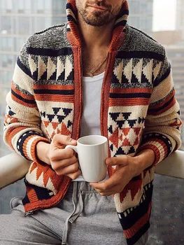 Jeseň a v zime, horúca štýl pre mužov bežné žakárové cardigan bunda s dlhým rukávom klope voľné pletený sveter sveter