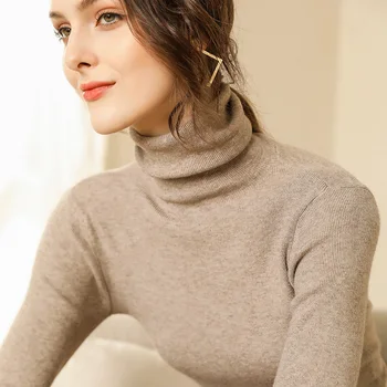 Jeseň a v Zime kvalitné pletené sveter ženy Vysoký Golier cashmere pulóver s dlhým rukávom Cashmere Sveter Ženy Pulóver
