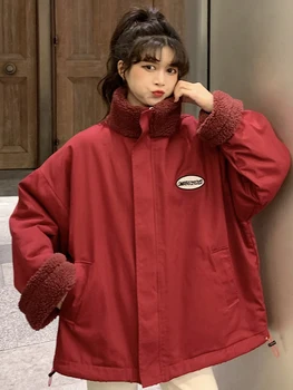 Jeseň a v zime sa všetky zápas baránok velvet bežné bunda ženy 2020 nový kórejský štýl voľné strednej dĺžky obojstrannej topy