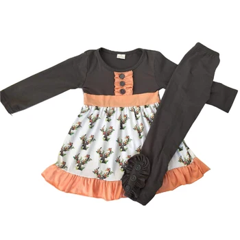 Jeseň a zimu oblečenie s dlhým rukávom bull vytlačené deti dievča bavlnené oblečenie set