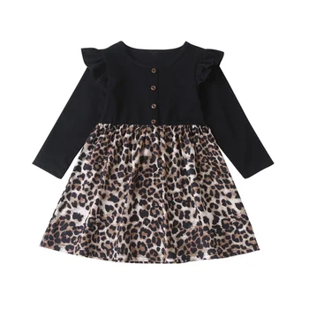 Jeseň Baby Dievčatá Dlhý Rukáv Šaty Bežné Deti Leopard Tlač Princezná Šaty Princezná Narodeninovej Party Šaty Nové