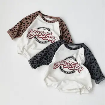Jeseň Baby Kombinézu Leopard Tlač Dlhý Rukáv Jeden kus Batoľa Chlapec Jumpsuit Oblečenie Baby Dievča Oblečenie 0-24M