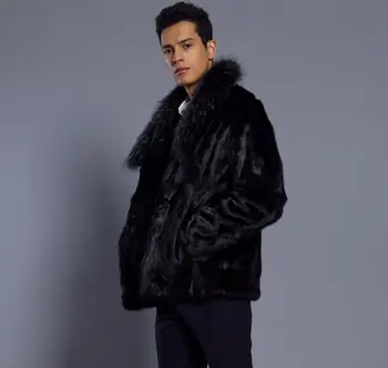 Jeseň faux noriek kožená bunda pánske zimné zahustiť teplé kožušiny kožený kabát mužov krátke šaty jaqueta de couro móda