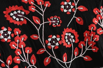 Jeseň Jar Módnej Značky Kvetinový Vyšívané Retro Šaty Žien Okrúhlym Výstrihom, Dlhý Rukáv Vintage Čierna 2020 Boho Šaty Vestidos