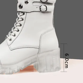 Jeseň Krátke Topánky, Ženy Kožené Bežné Nit Dizajn Silné Päty Práce dámske Topánky 2020 Nové Módne Biele dámske Kožené Čižmy
