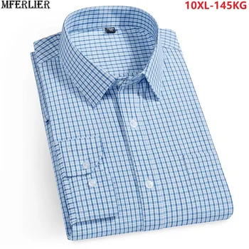 Jeseň mužov klasický kockovaný bavlna pruhované tričko s dlhým rukávom plus veľkosť big 5XL 8XL 10XL vrecká 7XL 14XL obchodné muž tričko office
