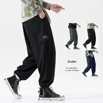 Jeseň Nové Mužov Veľké Vrecko Joggers Nohavice Japonskej Veľkej Veľkosti Mužskej Ice Hodváb Bielizeň, Bavlnená Posteľná Bielizeň Deväť Bodov Bežné Nohavice Streetwear