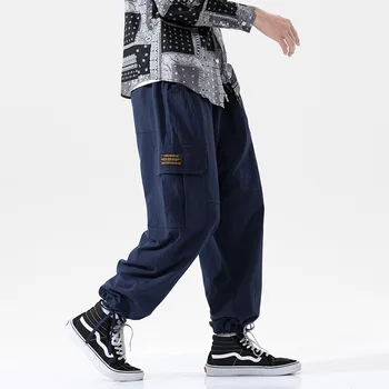 Jeseň Nové Mužov Veľké Vrecko Joggers Nohavice Japonskej Veľkej Veľkosti Mužskej Ice Hodváb Bielizeň, Bavlnená Posteľná Bielizeň Deväť Bodov Bežné Nohavice Streetwear