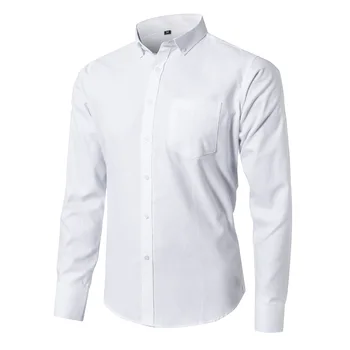Jeseň Oxford Bavlna Mužov Tričko Krátky Rukáv Biele Spoločenské Tričko Bežné Pevné Formálne Pohodlie Tlačidlo nadol Úradný Práce Košeľu