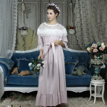 Jeseň Royal Čipiek, Bavlny Vintage Žien Princezná Šaty Elegantný Dlhý Rukáv Nightgowns Dlhý Rukáv Sleepwear Plus Veľkosť 77