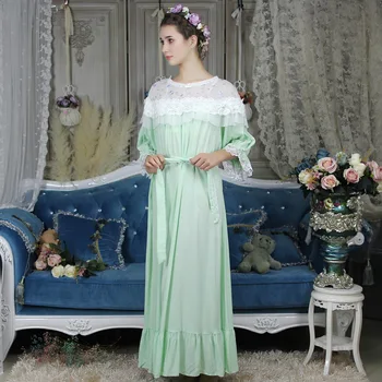 Jeseň Royal Čipiek, Bavlny Vintage Žien Princezná Šaty Elegantný Dlhý Rukáv Nightgowns Dlhý Rukáv Sleepwear Plus Veľkosť 77