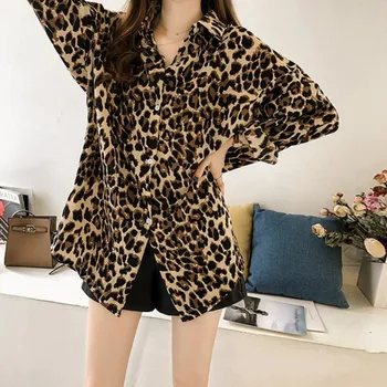 Jeseň Sexy Leopard Tlač Tričko Plus Veľkosť Blúzka Ženy Bežné Dlhý Rukáv, Blúzky, Fashion Club Nosenie Office Elegantné Ženy Topy