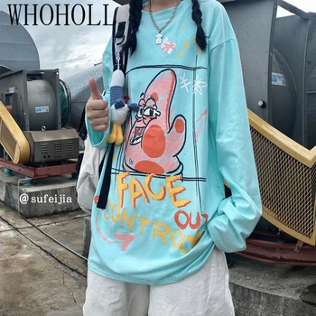 Jeseň tričká s Dlhým rukávom dámske Top Harajuku Cartoon Vytlačené Nové Bfstyle Voľné T-shirt Človeka Pary Milovníkov Bežné Streetwear