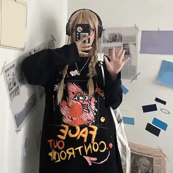 Jeseň tričká s Dlhým rukávom dámske Top Harajuku Cartoon Vytlačené Nové Bfstyle Voľné T-shirt Človeka Pary Milovníkov Bežné Streetwear