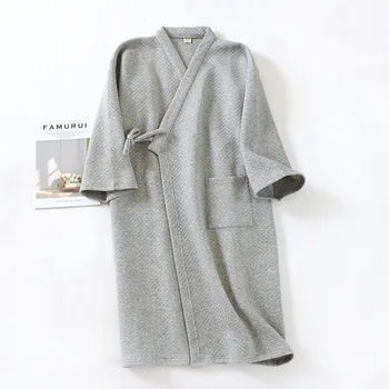 Jeseň Zima Mužov Kimono Nightgown Župan Bavlna vzduchová Vrstva Prešívaný Zahusťovanie Veľké Veľkosti Domov Dlhú Šaty Spánku Topy