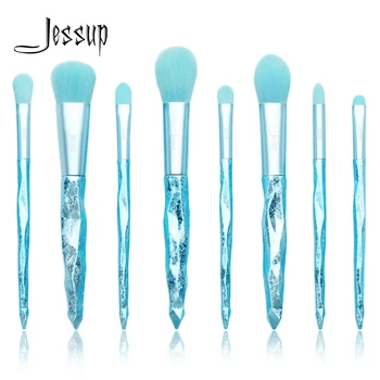 Jessup Make-up štetce 8pcs Glacier Blue Červenať Prášok Eyeshadow Nadácie štetec, Ceruzka Plastová rukoväť