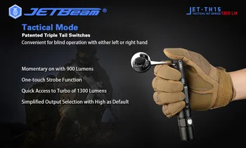 JETBEAM JET-TH15 1300 Lumenov Triple chvost&Strane Prepnúť Dizajn, Ultra-vysoký Výkon Taktická Baterka
