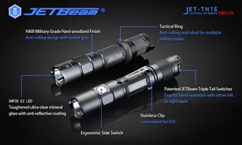 JETBEAM JET-TH15 1300 Lumenov Triple chvost&Strane Prepnúť Dizajn, Ultra-vysoký Výkon Taktická Baterka