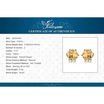 JewelryPalace 0.9 ct Prírodné Citrine Stud Náušnice 925 Sterling Silver Šperky Pre Ženy kórejský Earings Módne Šperky 2021