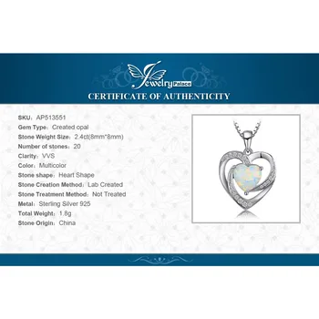JewelryPalace Srdce Vytvorené Opal Náhrdelník Prívesok 925 Sterling Silver Drahokamy Choker Vyhlásenie Náhrdelník Žien Č Reťazca