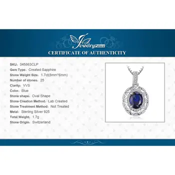 JewelryPalace Vytvorené Sapphire Náhrdelník Prívesok 925 Sterling Silver Drahokamy Choker Vyhlásenie Náhrdelník Ženy Bez Reťazca
