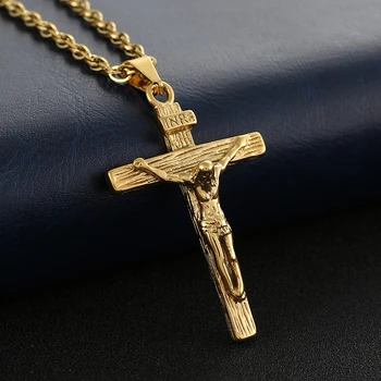 Ježiš Ukrižovaný Kríž Náhrdelník Mužov Prívesok 4 Farby Nehrdzavejúcej Ocele Reťazca Choker pre Ženy Christian Klasické Šperky Krista Dar