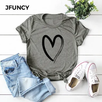 JFUNCY 2020 Lete Ženy Tričko Jednoduché Láska Vzor Žena Krátky Rukáv Harajuku T-shirt Femme Topy 5XL Plus Veľkosť Grafiky Tees