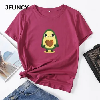 JFUNCY Plus Veľkosť Ulzzang Lete Streetwear Módy Ženy Bavlnené Tričká Avokádo Cartoon Vytlačené Tričko Žena T-shirt Žena Topy