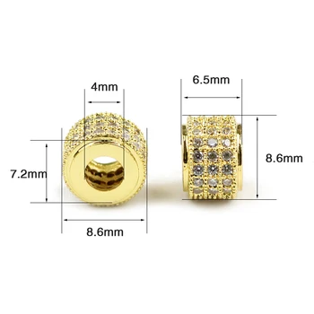 JHNBY 2 ks Biely Zirkón Geometrické Medi Dištančné korálky 8mm Valec Crystal CZ Charms Voľné korálky pre Šperky náramok, takže urob si sám