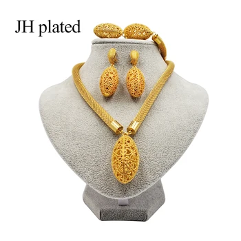 JHplated Nádherné Dubaj náramok, Náhrdelník krúžok náušnice Šperky sady ženy zlatej farby Afriky svadobné Šperky Veľkoobchod