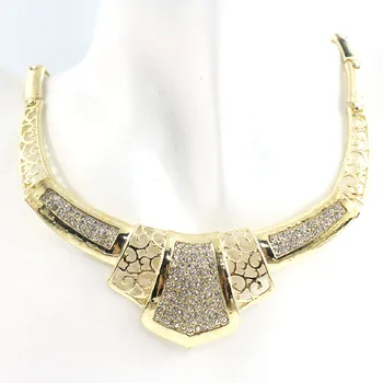 Jiayijiaduo Afriky Korálky Šperky Sady Svadobné Gold-farba Crystal Náhrdelník Strany Žien Módne Svadobný Prsteň Náramok Náušnice