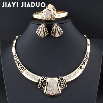 Jiayijiaduo Afriky Korálky Šperky Sady Svadobné Gold-farba Crystal Náhrdelník Strany Žien Módne Svadobný Prsteň Náramok Náušnice