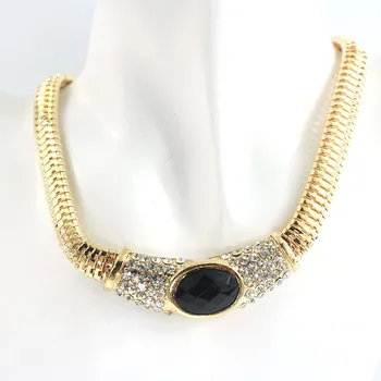 Jiayijiaduo Hot Svadobné šaty príslušenstvo black crystal Náhrdelníky Náušnice zlatá farba korálkové Šperky stanovuje nové Africkej Ženy