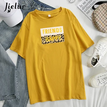 Jielur Letné 7 Základné Farby Žien T-shirts O-krku Veľké Veľkosti M-4XL Krátke Bavlnené tričko Žena Voľné kórejský Topy Biela