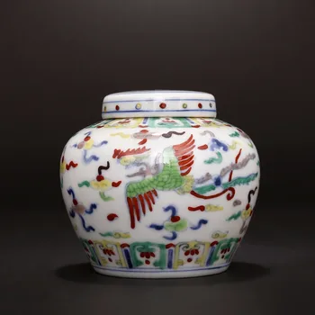 Jingdezhen keramická nádrž čaj hrniec ručne maľované modré a biele kvety dvojité phoenix sebe cloud vzor starožitné konzerve