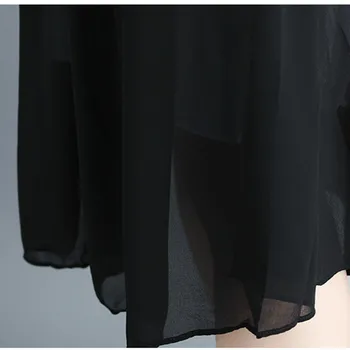 Johnature 2021 New Black Falošné Dve Kus Voľné Bez Rukávov Ženy Šaty Letné Nové Patchwork Bežné Kórejský Šifón Šaty