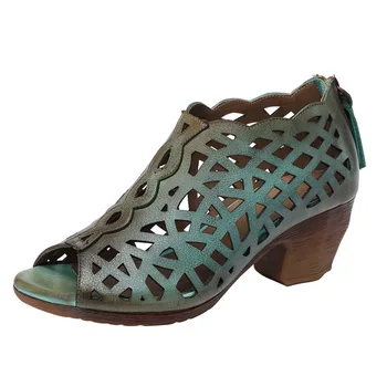 Johnature Ženy Sandále Retro Originálne Kožené Dámske Topánky 2020 Nové Letné Zip Šitie, Ručné Bežné Stručné Dámy Sandále