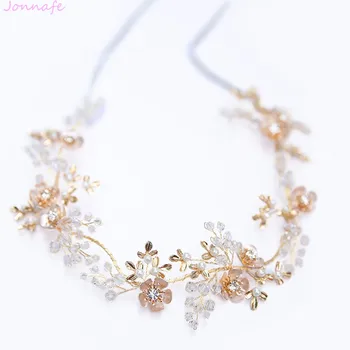 Jonnafe 2019 Jemné Zlaté Kvetinový Leaf Headpiece Svadobné Vlasy Koruny Viniča Crystal Svadobná Čelenka Tiara Ženy, Vlasy, Šperky