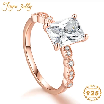JoyceJelly 925 Sterling Silver Trendy Prstene pre Ženy, Svadobné Rose Gold Farbu Zlata, Striebra Krúžok Námestie Kamenné Darčeky Veľkoobchod