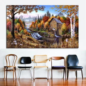 JQHYART Krajiny V Lese Kabíny olejomaľba na Plátne Umenie Domova obrazov na Stenu Pre Obývacia Izba Moderne Č Rámu Obrázok