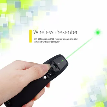 JSHFEI ZELENÁ R400 Wireless Presenter Ukazovateľ Prípade Diaľkového Ovládania s 532NM Laserové Pero Pre office PERO, LASEROVÉ ukazovátko