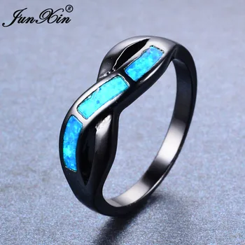 JUNXIN Blue Fire Opal Krúžok Muž Žena Infinity Krúžok Čierneho Zlata Plné Vintage Snubné Prstene Pre Mužov A Ženy, Módne Šperky