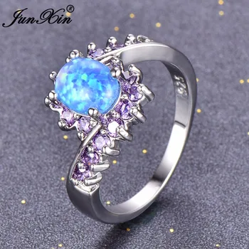 JUNXIN Boho Muž Žena Opal Blue Fialová Kamenný Kruh, Módne Malé Oválne Krúžok Vintage Svadba Zásnubné Prstene Pre Mužov A Ženy