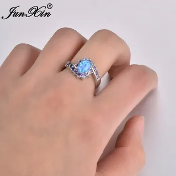 JUNXIN Boho Muž Žena Opal Blue Fialová Kamenný Kruh, Módne Malé Oválne Krúžok Vintage Svadba Zásnubné Prstene Pre Mužov A Ženy