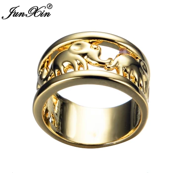 JUNXIN Cute Elephant Gold Design Ženy Módne Šperky Krúžok 10KT Žlté Zlato Vyplnené Prst Prstene pre Ženy/Mužov Darček najpredávanejších