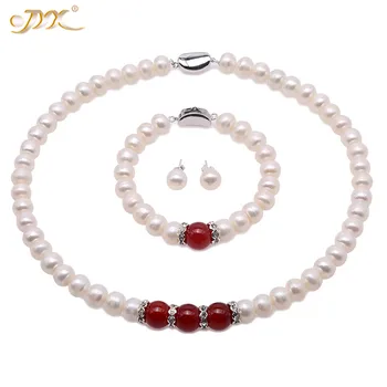 JYX 828 VEĽKÝ VÝPREDAJ!Elegantný Červený Achát Prírodné perlový náhrdelník nastaviť 9.5 mm-10 mm šperky sady 7.5/18inches matka darček