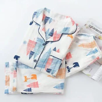 JÚL JE PIESEŇ Bavlna Bežné Sleepwear Jednoduché Ženský Odev Dlhý Rukáv oblečenie pre voľný čas Pyžamo Dámske kórejský Vytlačené Pyžamo Nastaviť