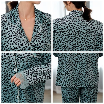 JÚL JE PIESEŇ Leopard Tlač Velvet 2 Kusy Ženy Dlhý Rukáv Teplé Nohavice Jar, Jeseň, Zima Sleepwear Elegantné Pyžamá Oblek