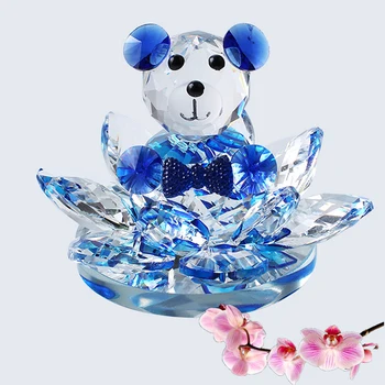 K5 Crystal Lotosový Kvet Malý Medveď Figúrka Miniatúrne Fengshui Ozdoby Domáce Dekorácie Príslušenstvo Moderné Svadobné Party Dary